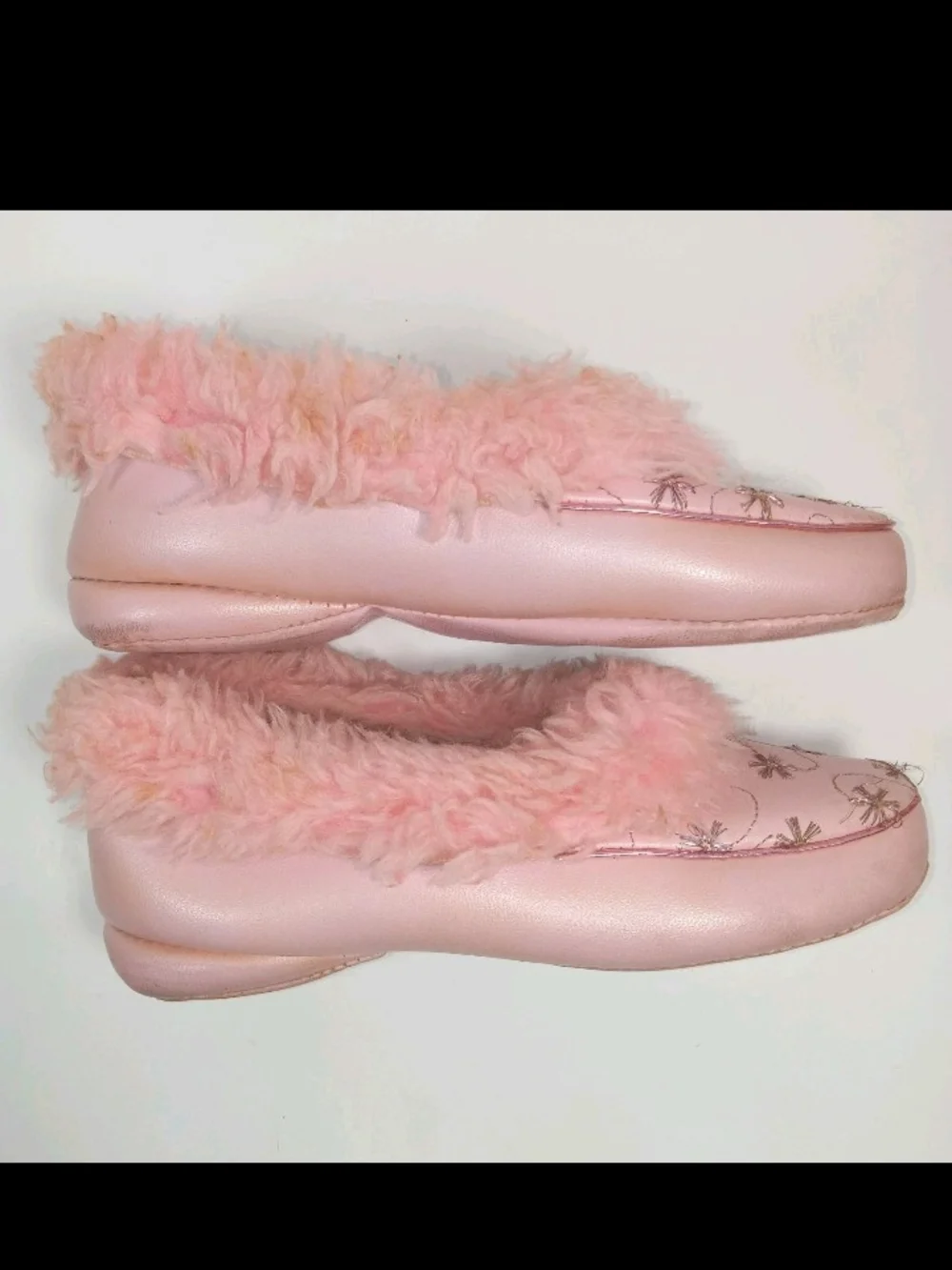 1960s Poll Parrot Pink Plush Faux-Fur Slip-On Kids Slippers Pink
